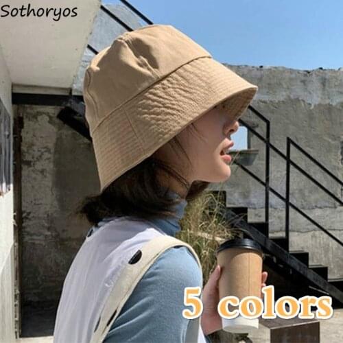 Bucket Hats Women Summer Wide Visor Leisure Solid Color Basin Caps Fashion Streetwear Folding Unisex All-match Sun-proof Chic