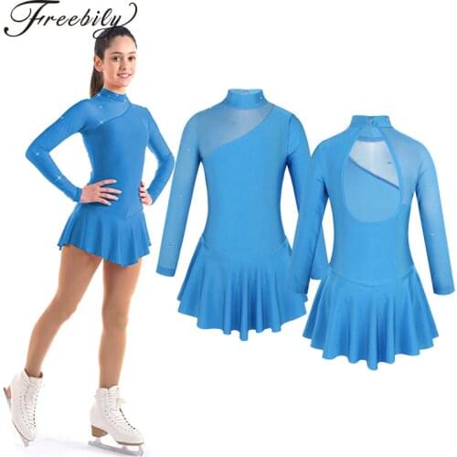 Teen Girls ballroom dance competition dresses Tulle Splice Cutouts Back Skating Modern Dance Dress for Kids stage dance costumes