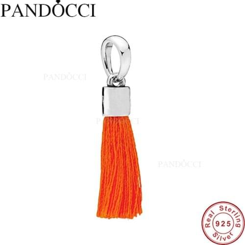 Fit Pandora Charms Orange Fabric Tassel Dangle Charm 925 Sterling Silver Beads for Jewelry Making Women DIY Bracelet QANDOCCI