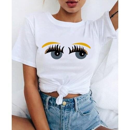 Graphic Tees Tops Cute Big Eyes Tshirts Women Funny T Shirt Vintage Harajuku 90s Vintage White Tshirt Female Clothing
