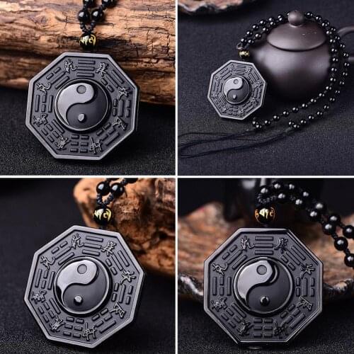 Drop Shipping Black Obsidian Yin Yang Necklace Pendant Jewelry BAGUA Womens Jewelry Mens pendent Chinese Y8S6