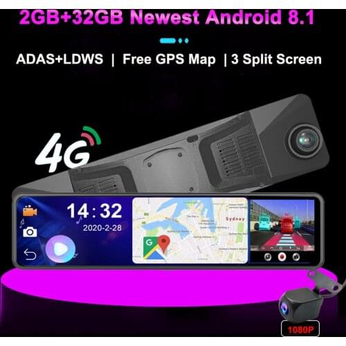 QUIDUX 12" Car DVR Rearview Mirror 4G Android 8.1 Dash Cam dual len GPS Navigation ADAS FHD 1080P Car Video Camera Recorder DVRS