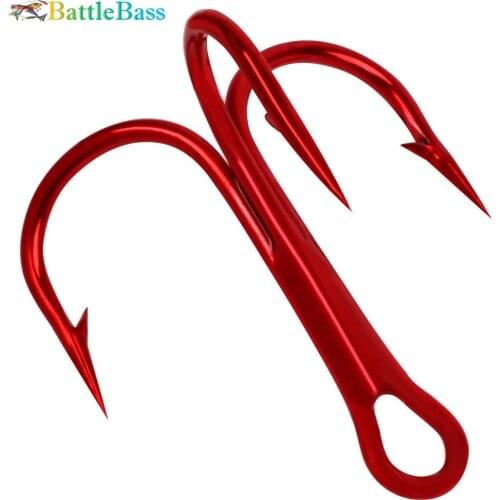 BattleBass Fishing Hook 10pcs High Carbon Treble Hooks Super Sharp solid size 2 4 6 8 10#Triple Barbed Steel Fish hook