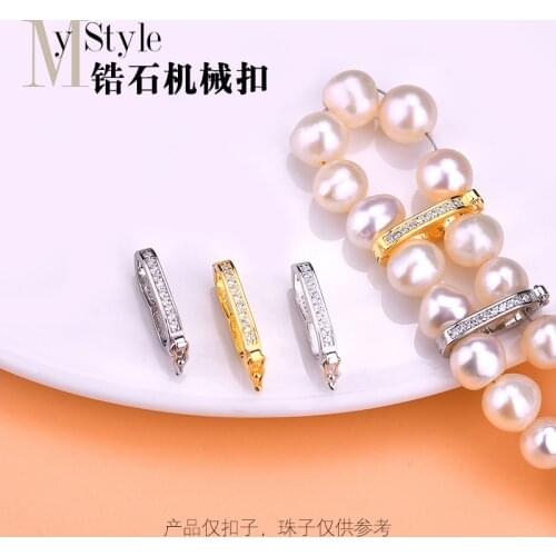 S925 silver button DIY accessories pendant buckle micro inlaid zircon CLASP BRACELET head clasp buckle accessories Mechanical bu