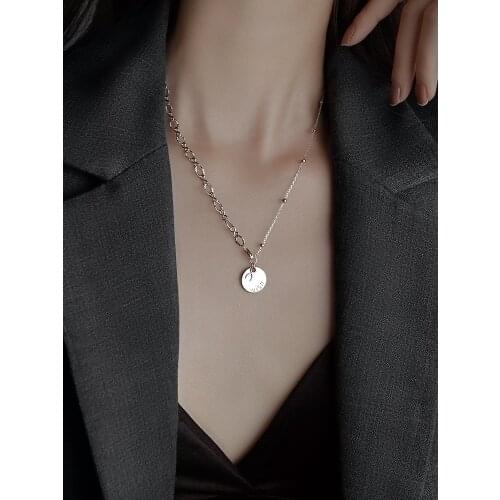 S925 silver jewelry with vintage Thai silver round medal letter wish necklace tide prayer peace and happiness clavicle chain