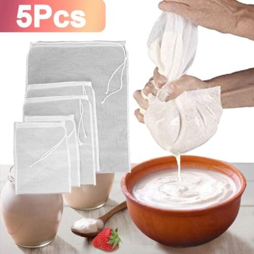 5PCS Nut Milk Bag Reusable Mesh Filter Net Coffee Milk Tea Fruit Juice Wine Mesh Strain Herb Liquid Filter Kitchen Accessories