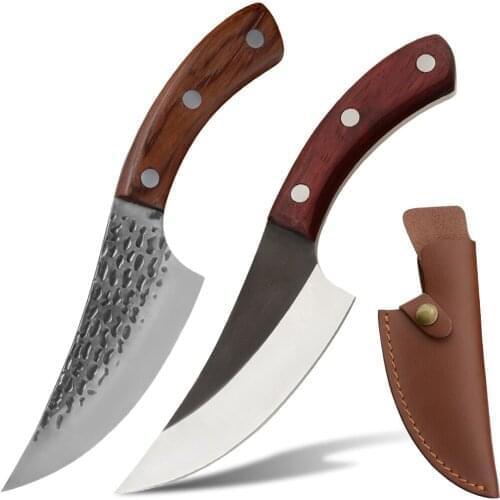 XYj 5.5'' Handmade Stainless Steel Kitchen Boning Knife Fishing Knife Meat Cleaver Outdoor Cooking Cutter Butcher Knife Sheath