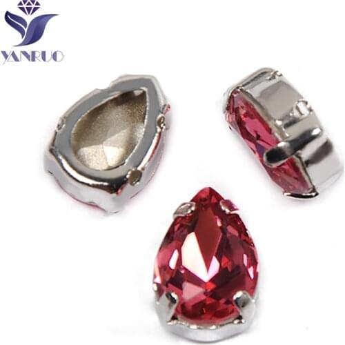 YANRUO 4320 All Sizes Rose Drop Sewn Stones Claw Setting K9 Point Back Sew On Rhinestones Glass Strass Crystals For Crafts