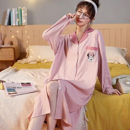 Autumn/Winter Womens Homedress Nightdress Long Sleeve Shirt Nightgowns Girls Sleepwear Cotton Sleepshirts Loose Home Clothing