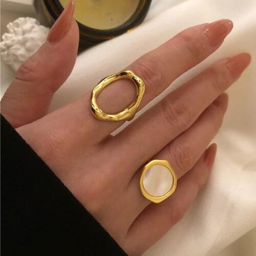 Vintage Couple Wedding Rings for Women Fashion Aesthetic Hollow Irregular Geometric Handmade Adjustable Jewelry Gift Accessories
