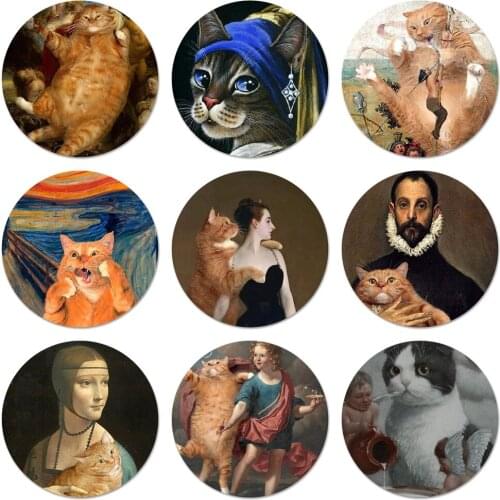 58mm Famous painting Orange cat Icons Pins Badge Decoration Brooches Metal Badges For Backpack Decoration