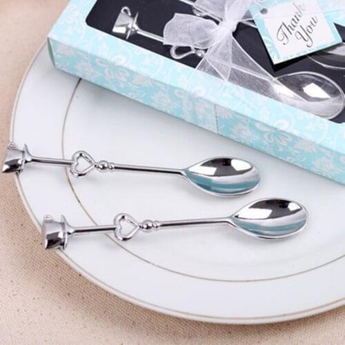 100pcs 50set Double Heart Coffee Spoons Wedding favors Christmas Birthday Party gifts Dinnerware Kitchen Tableware