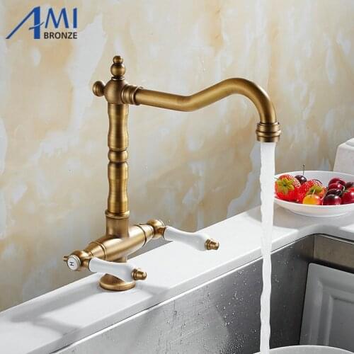 360 Swivel Kitchen Faucet Antique Brass/Chrome Polish Double Handle Bathroom Basin Sink Mixer Tap Faucets