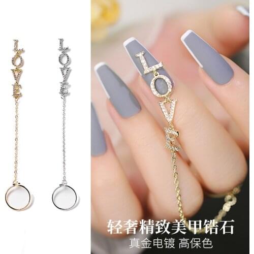5pcs Nail Art Jewelry Zircon Real Gold Plating LOVE Chain Nail Decoration Accessories Nail Art Diamond