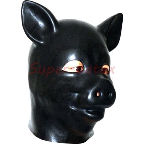 845 Latex rubber fetish animal mask with back zipper Hats hood piggy cosplay Supersoft Mask Fashion Funny