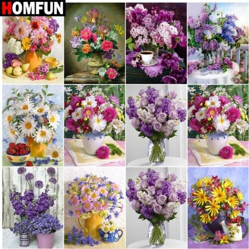 HOMFUN Diamond Painting Full Square/Round Diamond "Colored flowers” Pattern Embroidery Cross Stitch 5D Rhinestone Painting