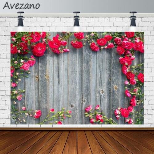 Avezano Valentines Day Photography Backdrop Red Rose Flower Vintage Board Plank Background For Photo Studio Photozone Photocall