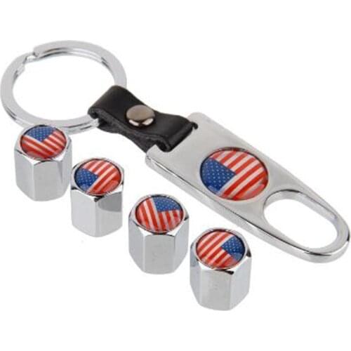 Car styling USA Flag Logo Design Tire Valve Cap With Key Ring Wrench Sticker For Cars US America Flag 40pcs = 10 set