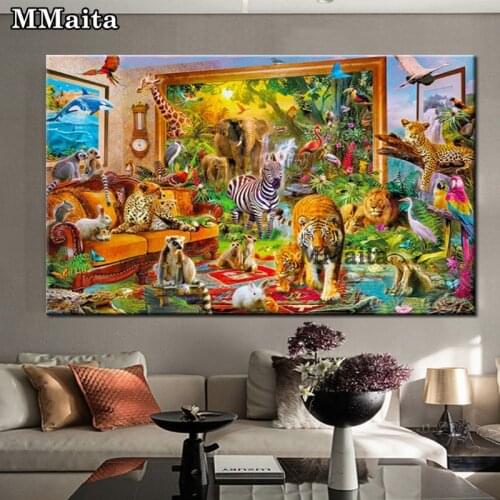 Diamond mazayka 5d diamond painting wild animals lion full square/round drill rhinestone embroidery Tiger Elephant Insect PP5699