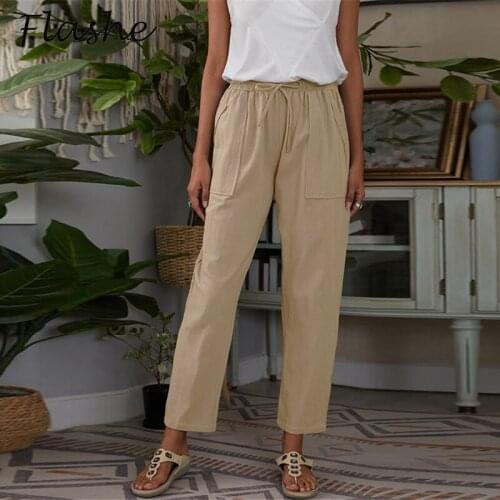 Spring Autumn Pants Women Drawstring Sweatpants Fashion Womens Solid Trousers Pocket Elastic Waist Casual Pants For Women