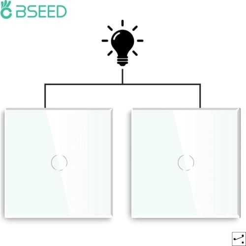 Bseed Mvava 1 Gang Intermediate Stair Switch EU Master Slave Light Touch Switches 2 Colors Crystal Glass Panel Home Improvement