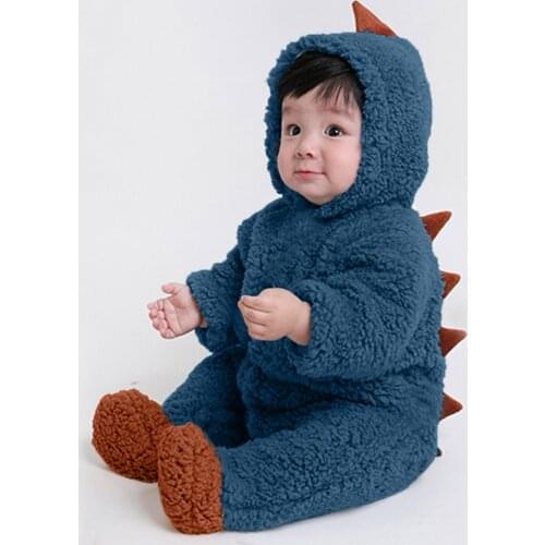 Winter Jumpsuit Kids 2021 Infant Baby Boys Girls Cartoon Dinosaur Printed Fleece Hoodie Romper Jumpsuit Kawaii Baby Clothes