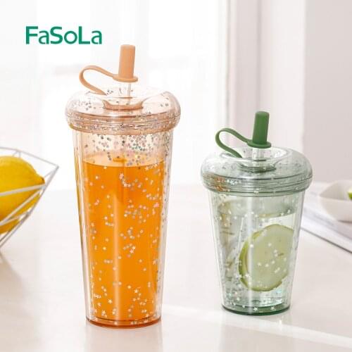 FaSoLa 320-520ml Starry Smoothie Cup With Straw and Lid Water Plastic Bottle Bubble Coffee Cup With Straw Milk Tea Mug Drinkware