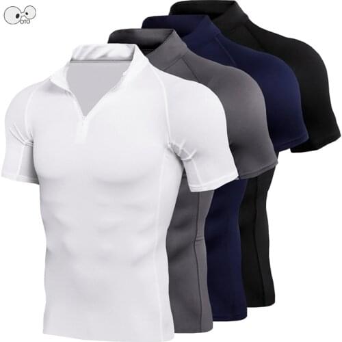 Stand Collar Quick Dry Compression Running Shirt Men Half Zip Stretch Crossfit Trainning Gym Fitness T-Shirt Sportswear Clothing