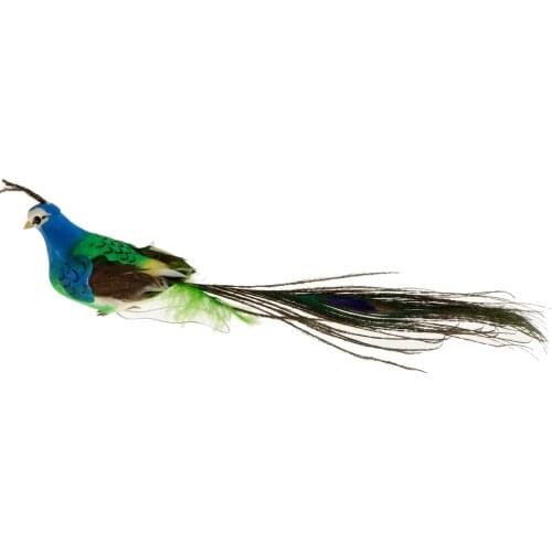 Artificial Small Peacock Decorative Little Birds for Crafts Garden with Colorful Long Tail for Christmas Ornament