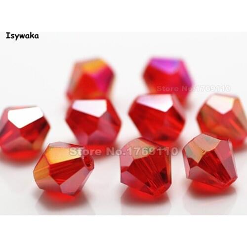 Isywaka 38pcs Red AB Color 8mm Bicone Austria Crystal Beads charm Glass Beads Loose Spacer Bead for DIY Jewelry Making