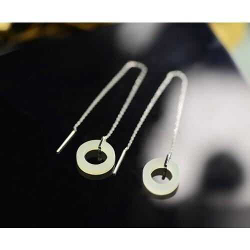 2018 Hot Sale Top Fashion Brinco San Shek Wan 925 Fashion Natural Aperture Jade Earrings Personality Woman Contracted Wholesale