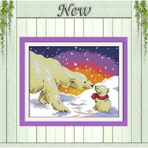 Maternal love,Pattern print on canvas DMC 11CT 14CT Cross Stitch kits,needlework Sets embroidery,Winter Snow Scenery lovely bear