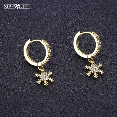Trendy Zirconia Snowflake Christmas Earrings High Quality Crystal Gold Hoop Earrings For Women New Jewelry 2019