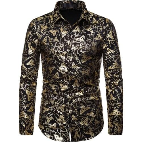 Black Butterfly Bronzing Print Shirt Men Chemise Homme 2019 Luxury Brand Mens Button Down Long Sleeve Dress Shirt Tuxedo Shirt