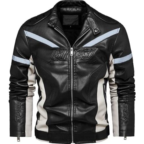 2021 Mens Faux Leather Jacket Autumn Winter Fleece Stand Collar Mens Leather Coats Casual Fashion Motorcycle Men Clothing New