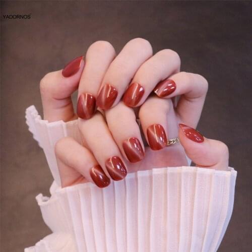 24pcs Press On Nails Round Red Wear Short Paragraph Fashion Manicure Patch False Nails Save Time Wearable Nail Patch Ty