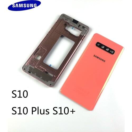 Original For Samsung S10 G973 / S10 Plus G975 Housing Middle Frame Glass Rear Door Case Battery Back Cover+Adhesive+Camera Lens