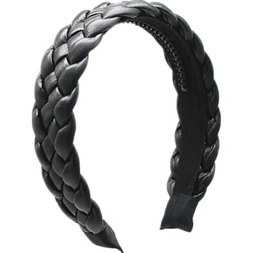 New Fashion Wide Side Hairband Casual PU Artificial Leather Headband Simple Classic Turban Solid Glossy Hair Accessories