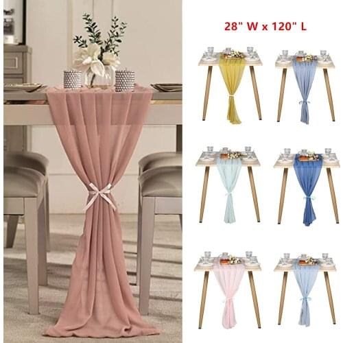 Chiffon Table Runner Boho Rustic Wedding Tablecloth Sheer Bridal Party Decorations Dining Table Runner Cover Cloth 28x120 Inches