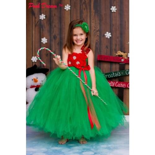 POSH DREAM Red Flower Girls Christmas Tutu Dress Red Green and White Christmas Weddings Pageants Photos Costume for Kids Girls