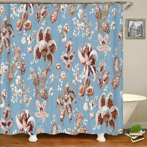 Cartoons Shower Curtain Flowers Grass Plant Butterfly Printing Pattern Frabic Bathroom Curtains With 12 Hooks Bathtub Decoration