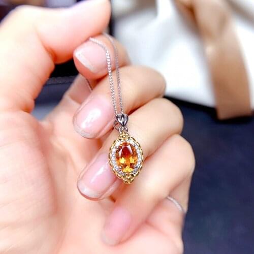 Fashion Geometric Pendant Necklace Inlay Yellow Crystal Zircon Silver Fine Jewelry For Women Wedding Party Valentines Day Gift