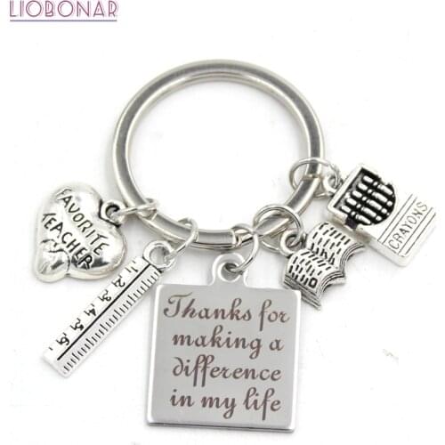 1PC New Arrival Stainless Steel Key Ring Keychains Crayons Book Ruler Teacher Keychain Keyring Gifts for Teachers Gifts