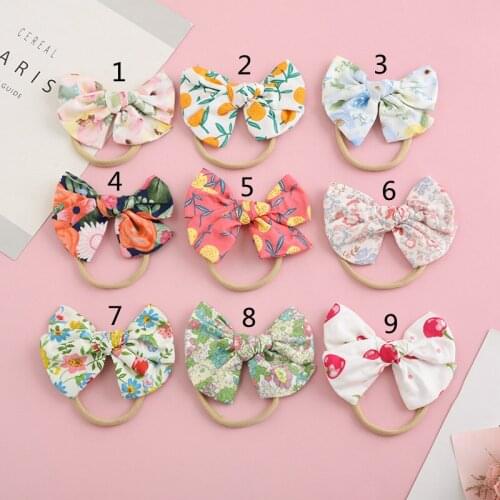 18 Pcs/lot, Baby Girls Floral Bow nylon Headbands For 2021 Spring Summer, Hand Tied Floral Cotton Fabric Hair Bow Clips