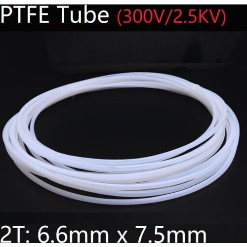 2T 6.6mm x 7.5mm PTFE Tube T eflon Insulated Rigid Capillary F4 Pipe High Temperature Resistant Transmit Hose 300V White