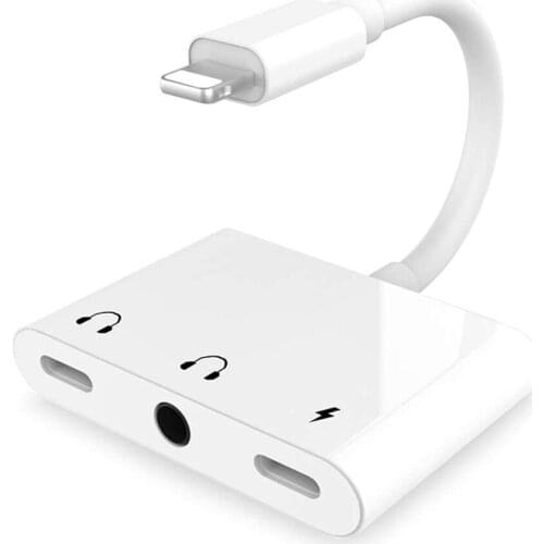 3 in 1 Charging Audio Adapter Headphone Splitter for Dual Lightning 3.5mm Jack Cable Fast Charger for iPhone SE/8/7/X iOS 14