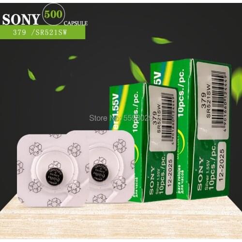 500PCS FOR SONY Single grain packing Watch Battery 1.55V 379 SR521SW D379 SR63 V379 AG0 Silver oxide Button Coin Cell Batteries
