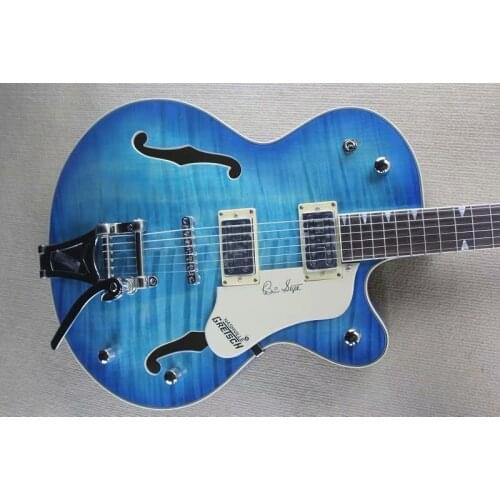 Free shipping Top Quality New 6120 Semi hollow jazz blue electric guitar 2