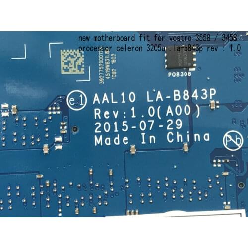 FAST SHIPPING,BRAND NEW ,AAL10 LA-B843P MOTHERBOARD FOR DELL vostro 3458 / 3558 notebook mainboard ,processor celeron 3205u
