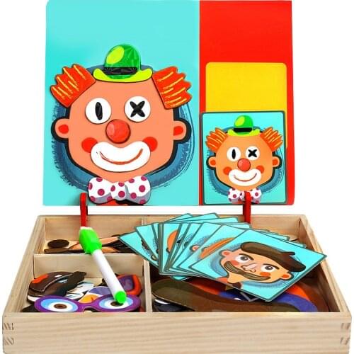 Wooden Kids Educational Toys Magnetic Puzzle Wood Toy Vehicle/Clown/Girl Dress up Wooden Puzzles For Kids Wooden Puzzles Game